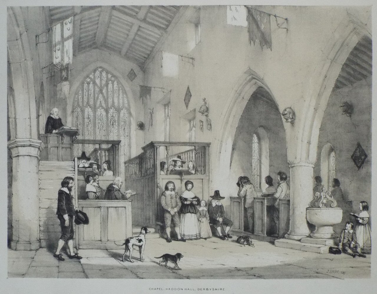 Lithograph - Chapel, Haddon Hall, Derbyshire - Nash